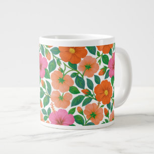 Tropical Hibiscus in Pink, Peach and Orange Large Coffee Mug