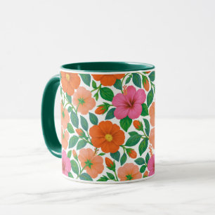 Tropical Hibiscus in Pink, Peach and Orange Mug