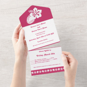 Tropical Hibiscus in Raspberry All In One Invitation