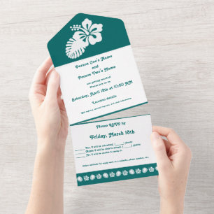 Tropical Hibiscus in Teal All In One Invitation