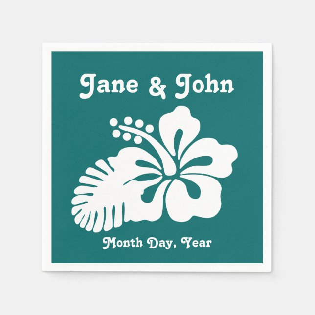Tropical Hibiscus in Teal Napkins (Front)