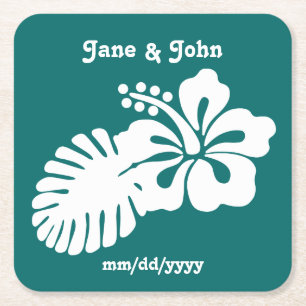 Tropical Hibiscus in Teal Paper Coaster