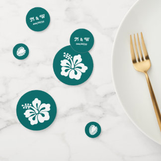 Tropical Hibiscus in Teal Table Confetti
