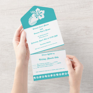 Tropical Hibiscus in Turquoise All In One Invitation
