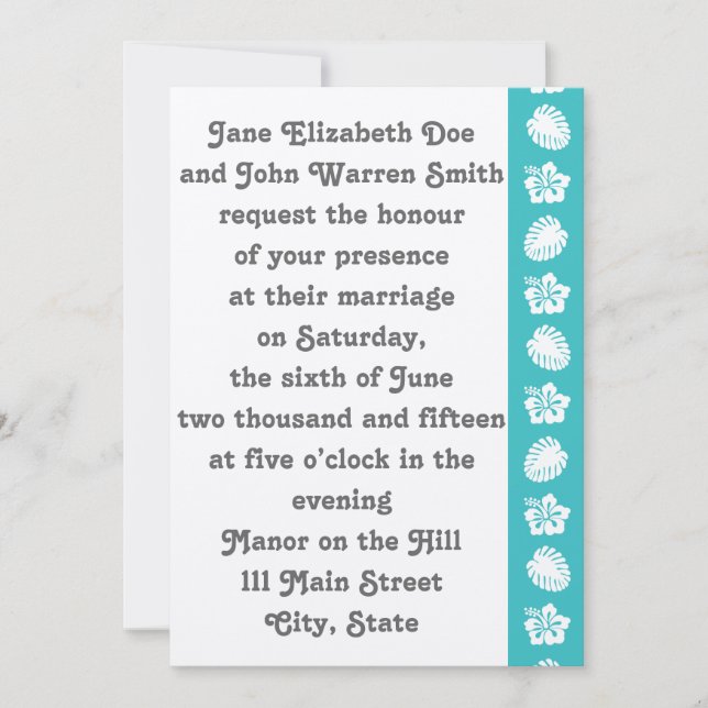 Tropical Hibiscus in Turquoise Wedding Invitation (Front)