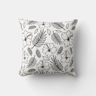 Tropical Hibiscus Line Art Graphic Art Cushion