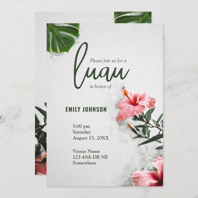 Tropical Hibiscus Luau Invitation (Front/Back)