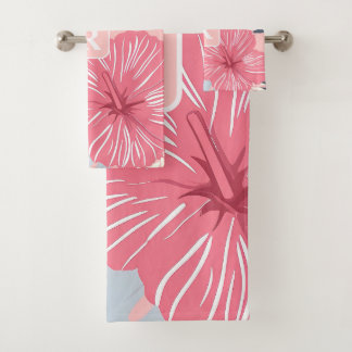 Tropical Hibiscus Monogram personalised Bath Towel Set