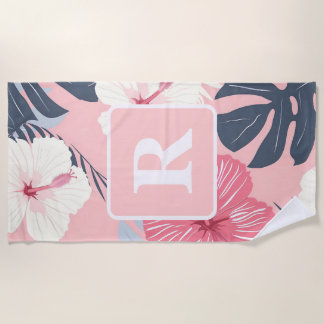 Tropical Hibiscus Monogram personalised Beach Towel
