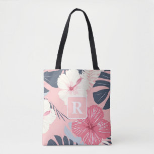 Tropical Hibiscus Monogram personalised Tote Bag
