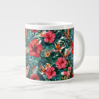 Tropical Hibiscus & Monstera Leaves Coffee Mug | E