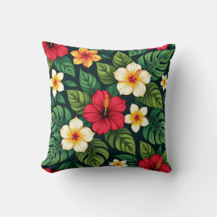 Tropical Hibiscus Monstera Pattern Cushion