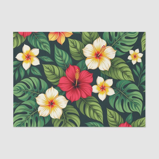Tropical Hibiscus Monstera Pattern Tissue Paper (Front)