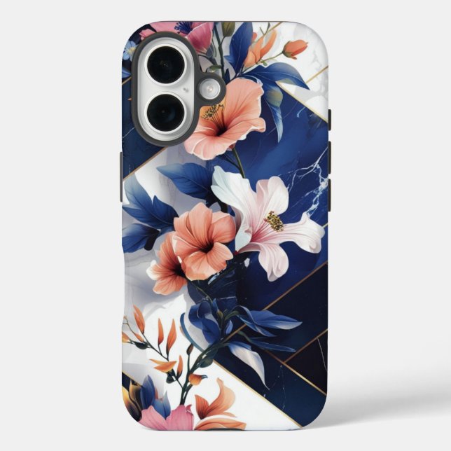 Tropical Hibiscus Navy iPhone Case (Back)