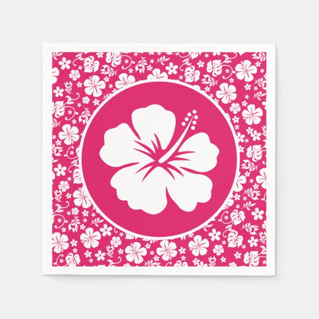 Tropical Hibiscus on Hot Pink Napkin (Front)