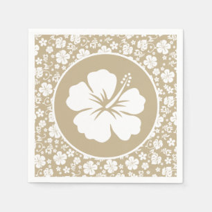 Tropical Hibiscus on Tan Napkin