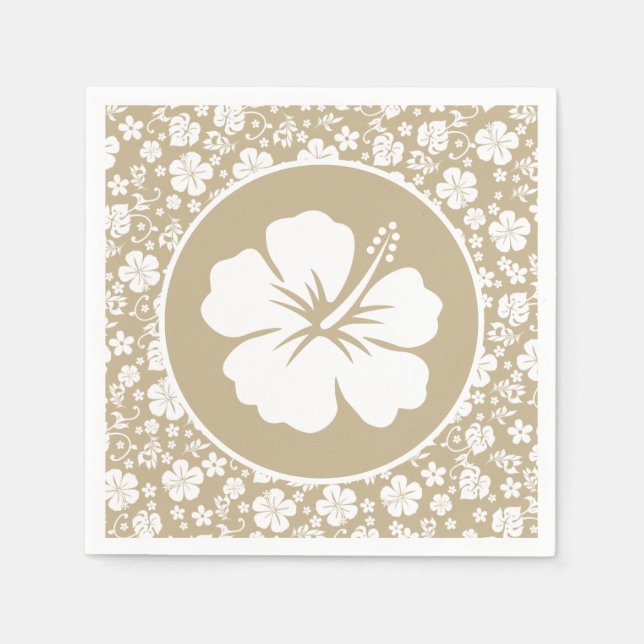 Tropical Hibiscus on Tan Napkin (Front)