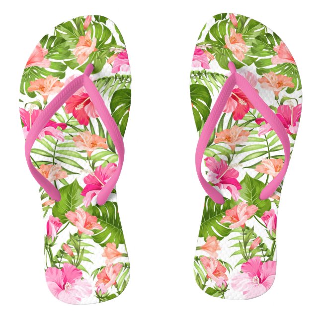 Tropical hibiscus palm monstera pattern jandals (Footbed)