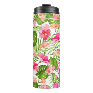 Tropical hibiscus palm monstera pattern thermal tumbler