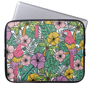 Tropical hibiscus, palm, parrots pattern. laptop sleeve