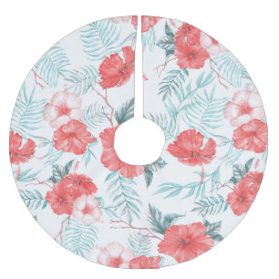 Tropical Hibiscus Palm Seamless Print Brushed Polyester Tree Skirt
