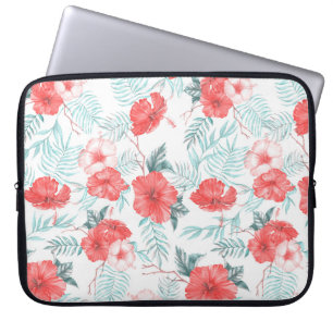 Tropical Hibiscus Palm Seamless Print Laptop Sleeve
