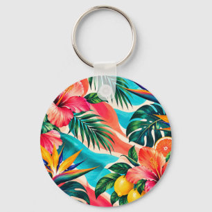 Tropical Hibiscus Paradise Botanical Art Key Ring
