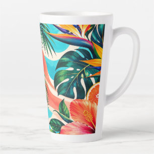 Tropical Hibiscus Paradise Botanical Art Latte Mug