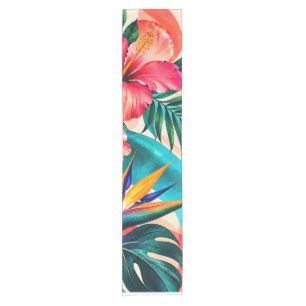 Tropical Hibiscus Paradise Botanical Art Short Table Runner