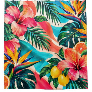 Tropical Hibiscus Paradise Botanical Art Shower Curtain