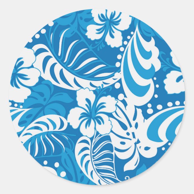 Tropical Hibiscus Pattern Classic Round Sticker (Front)