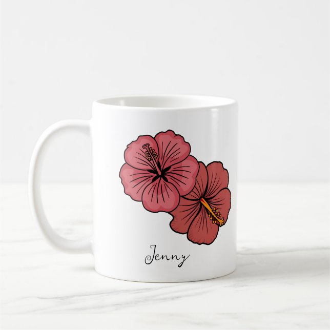 Tropical hibiscus pattern personalised  coffee mug (Left)
