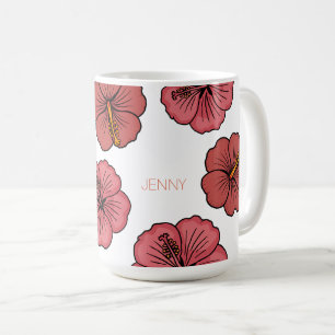 Tropical hibiscus pattern personalised coffee mug