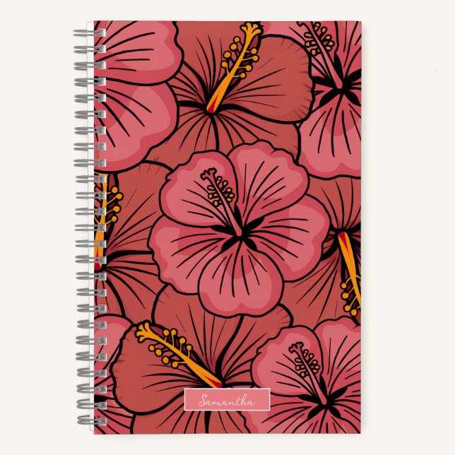 Tropical hibiscus pattern personalised  notebook (Front)