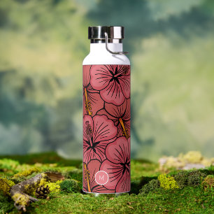 Tropical hibiscus pattern personalised water bottle