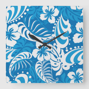 Tropical Hibiscus Pattern Square Wall Clock