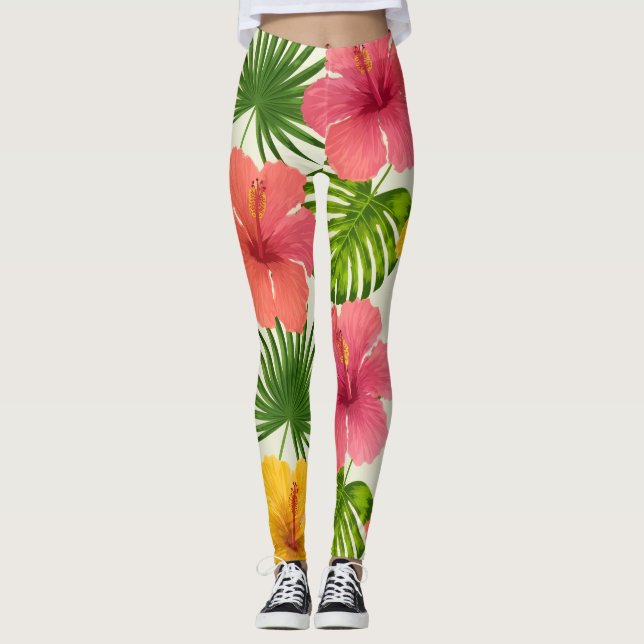 Tropical Hibiscus Pattern – Vibrant Island Floral  Leggings (Front)