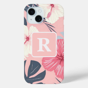 Tropical Hibiscus personalised Monogram iPhone 15 Case