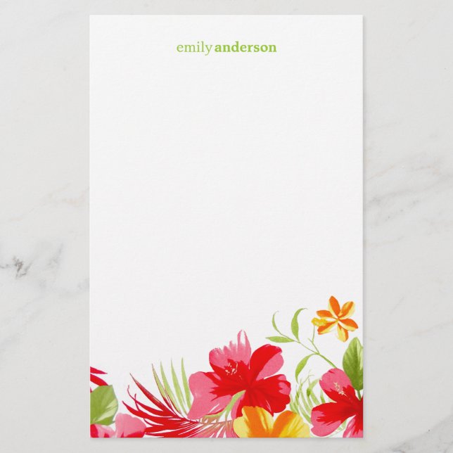 Tropical Hibiscus personalised stationery (Front)