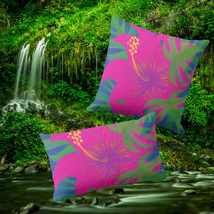 Tropical Hibiscus Philodendron Cushion