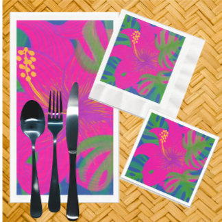 Tropical Hibiscus Philodendron  Napkin