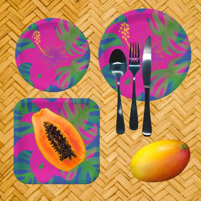 Tropical Hibiscus Philodendron  Paper Plate (Perfect for your outdoor summer entertaining!)