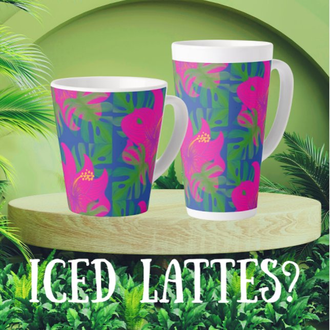 Tropical Hibiscus Philodendron Tropical  Latte Mug (Maybe made with coconut milk?)