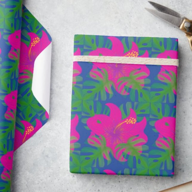 Tropical Hibiscus Philodendron  Wrapping Paper (Vibrant tropical colors!)