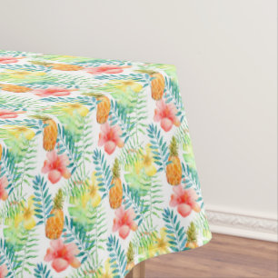 Tropical Hibiscus Pineapples Floral Tablecloth