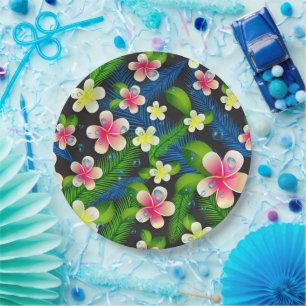Tropical Hibiscus Pink And Yellow Paper Plates
