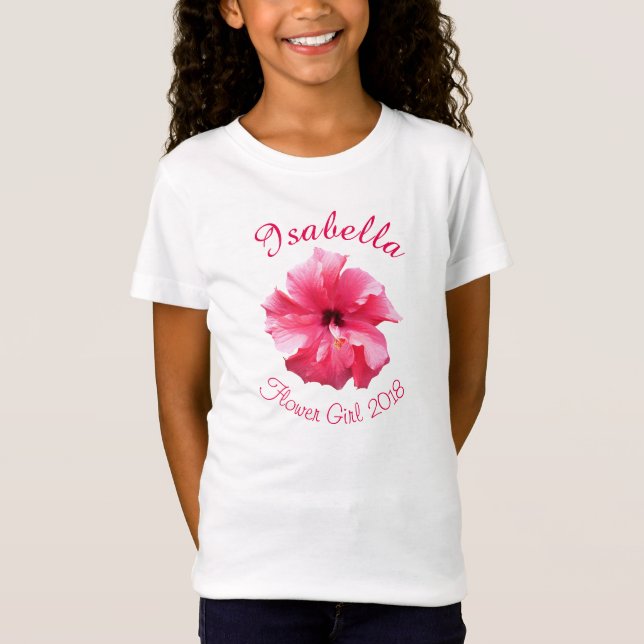 Tropical Hibiscus Pink Flower Girl T-Shirt (Front)