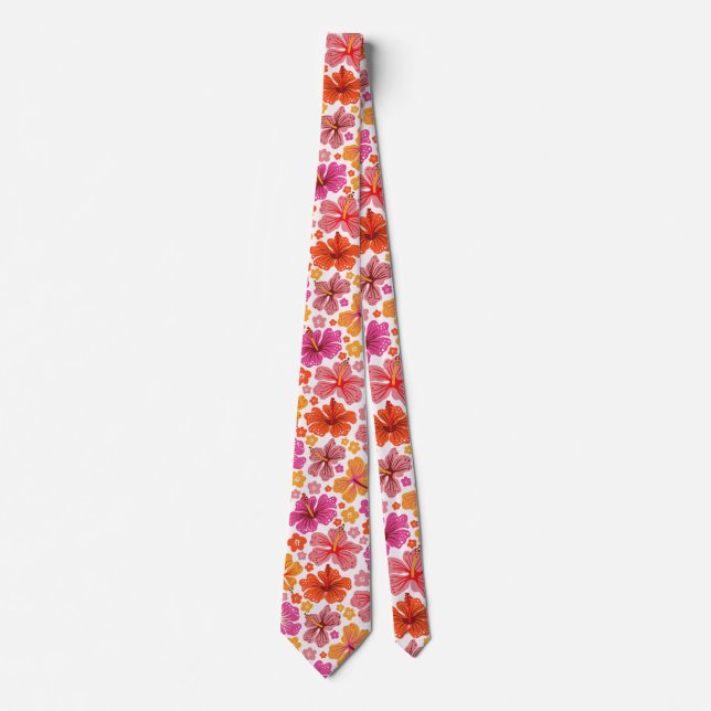 Tropical hibiscus - pink & orange tie (Front)