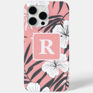 Tropical Hibiscus pink personalised Monogram iPhone 15 Pro Max Case