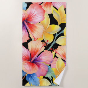 Tropical hibiscus plumeria beach towel